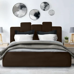 Gestoffeerd bed Orion 150x212x90 cm Slaapvlak 140×200 cm, opbergruimte, gaslift, stof Monolith bruin