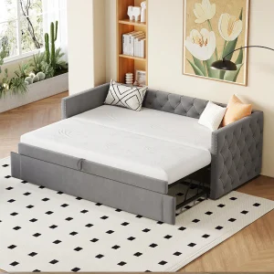 Gestoffeerde slaapbank 90×200 cm, kinder-/volwassenbed van fluweel, zonder matras, donkergrijs Gestoffeerde slaapbank 90×200 cm, kinder-/volwassenbed van fluweel, zonder matras, donkergrijs