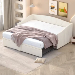 Gestoffeerde slaapbank 90/180×200 cm beige, eenpersoons/tweepersoons fluwelen bed, multifunctioneel, zonder matras Gestoffeerde slaapbank 90/180×200 cm beige, eenpersoons/tweepersoons fluwelen bed, multifunctioneel, zonder matras