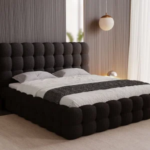 Gestoffeerd bed Twist 200×200 zwart – opbergruimte voor beddengoed, houten lattenbodem, doorgestikt hoofdbord en bedframe Gestoffeerd bed Twist 200×200 zwart – opbergruimte voor beddengoed, houten lattenbodem, doorgestikt hoofdbord en bedframe