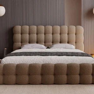 Gestoffeerd bed Twist 160×200 bruin – opbergruimte voor beddengoed, houten lattenbodem, doorgestikt hoofdbord en bedframe