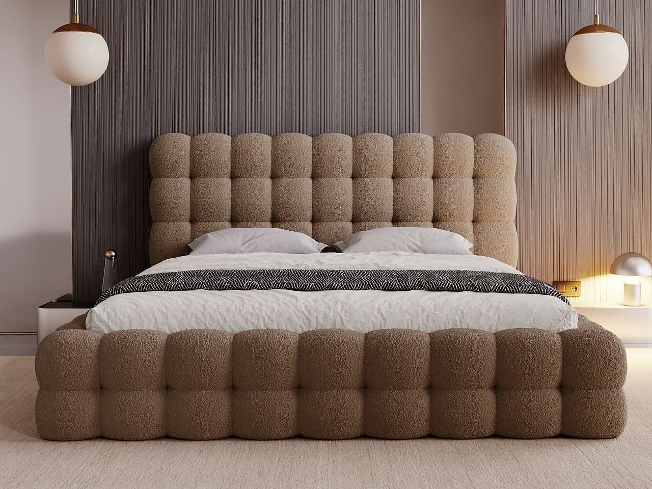 Gestoffeerd bed Twist 160x200 bruin - opbergruimte voor beddengoed, houten lattenbodem, doorgestikt hoofdbord en bedframe