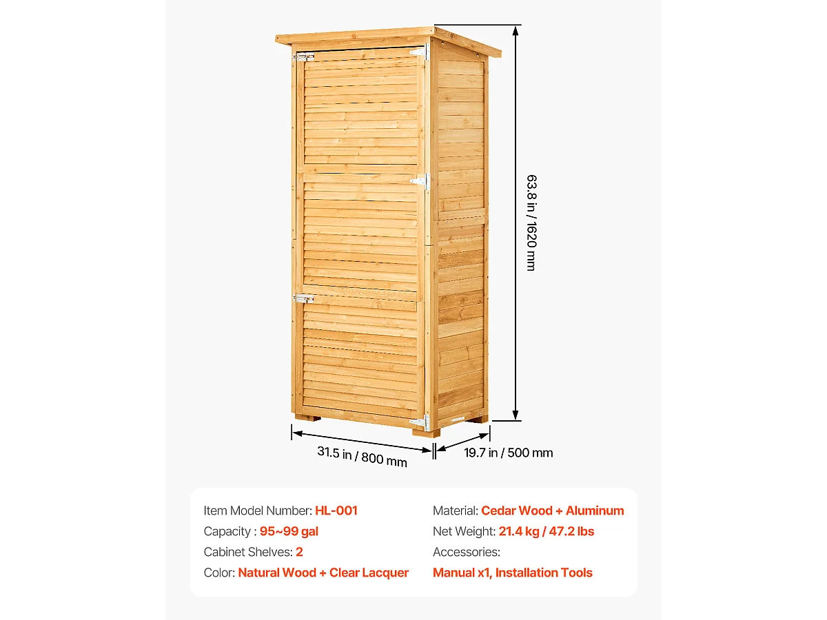 Grote Houten Opslagschuur SucceBuy voor Buiten 31,5 x 63,8 Inch