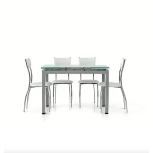 Grijze metalen tafel en uitschuifbaar wit glazen blad 110x70cm – RAPALLO