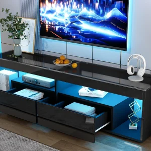 Glanzend TV-meubel 180x50x46 cm – met 2 laden – met LED – voor televisies tot 70" – zwart