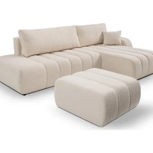 Hoekbank met slaapfunctie BALOO – Modern design, hoge functionaliteit, comfortabele zitting, duurzame materialen, kleur wit, rechts