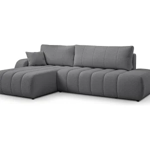 Hoekbank met slaapfunctie BALOO – Modern design, hoge functionaliteit, comfortabele zitting, duurzame materialen, kleur donkergrijs, links Hoekbank met slaapfunctie BALOO – Modern design, hoge functionaliteit, comfortabele zitting, duurzame materialen, kleur donkergrijs, links