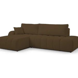 Hoekbank met slaapfunctie BALOO – Modern design, hoge functionaliteit, comfortabele zitting, duurzame materialen, kleur donkerbruin, links Hoekbank met slaapfunctie BALOO – Modern design, hoge functionaliteit, comfortabele zitting, duurzame materialen, kleur donkerbruin, links