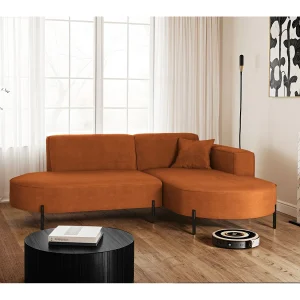 Hoekbank, L-vormige bank, design Modena, pure stof Noel Orange, rechts Hoekbank, L-vormige bank, design Modena, pure stof Noel Orange, rechts