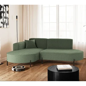 Hoekbank, L-vormige bank, design Modena, pure stof, brongroen, links Hoekbank, L-vormige bank, design Modena, pure stof, brongroen, links