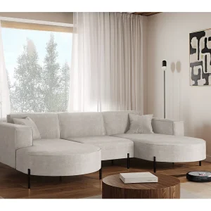 Hoekbank, Sofa Designer Modena U Pure stof Noel Lichtgrijs