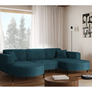 Hoekbank, Sofa Designer Modena U Pure stof Noel Blue