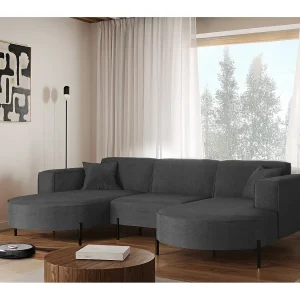 Hoekbank, Sofa Designer Modena U Pure stof Noel Donkergrijs