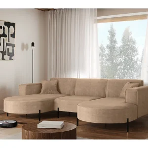 Hoekbank, Sofa Designer Modena U Pure stof Noel Cold Beige