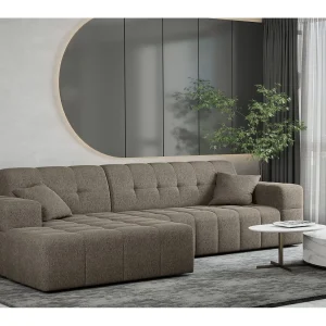 Hoekbank Eckouch woonkamer NIMES stof Verita donkerbeige links