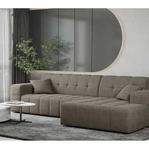 Hoekbank Eckouch woonkamer NIMES stof Verita donkerbeige rechts