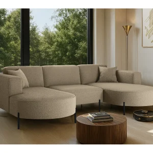 Hoekbank, Sofa Designer Modena U Pure stof Quelle Lichtbruin