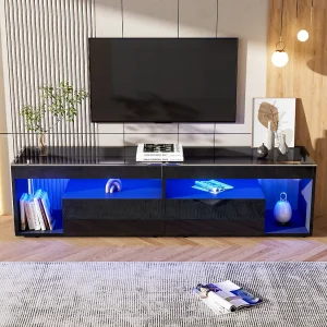 Glanzende tv-meubel – 180 x 40 x 46 cm – met 2 lades + led's – spaanplaat – naturel Glanzende tv-meubel – 180 x 40 x 46 cm – met 2 lades + led's – spaanplaat – naturel