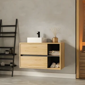 Hangend badkamermeubel met vierkante wastafel – Naturel – 100 cm – PURNAL – Koop nu online Hangend badkamermeubel met vierkante wastafel – Naturel – 100 cm – PURNAL – Koop nu online