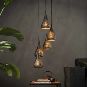 Hanglamp – 5xØ15 Druppelvormige Metalen Hanglampen – Diverse Hoogtes Hanglamp – 5xØ15 Druppelvormige Metalen Hanglampen – Diverse Hoogtes