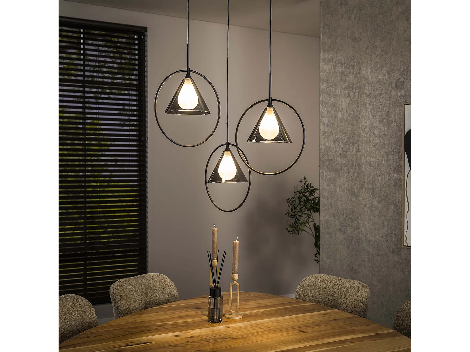 Hanglamp 3L Ring Getrapt Tapse Kap - Smoke Grey Glas