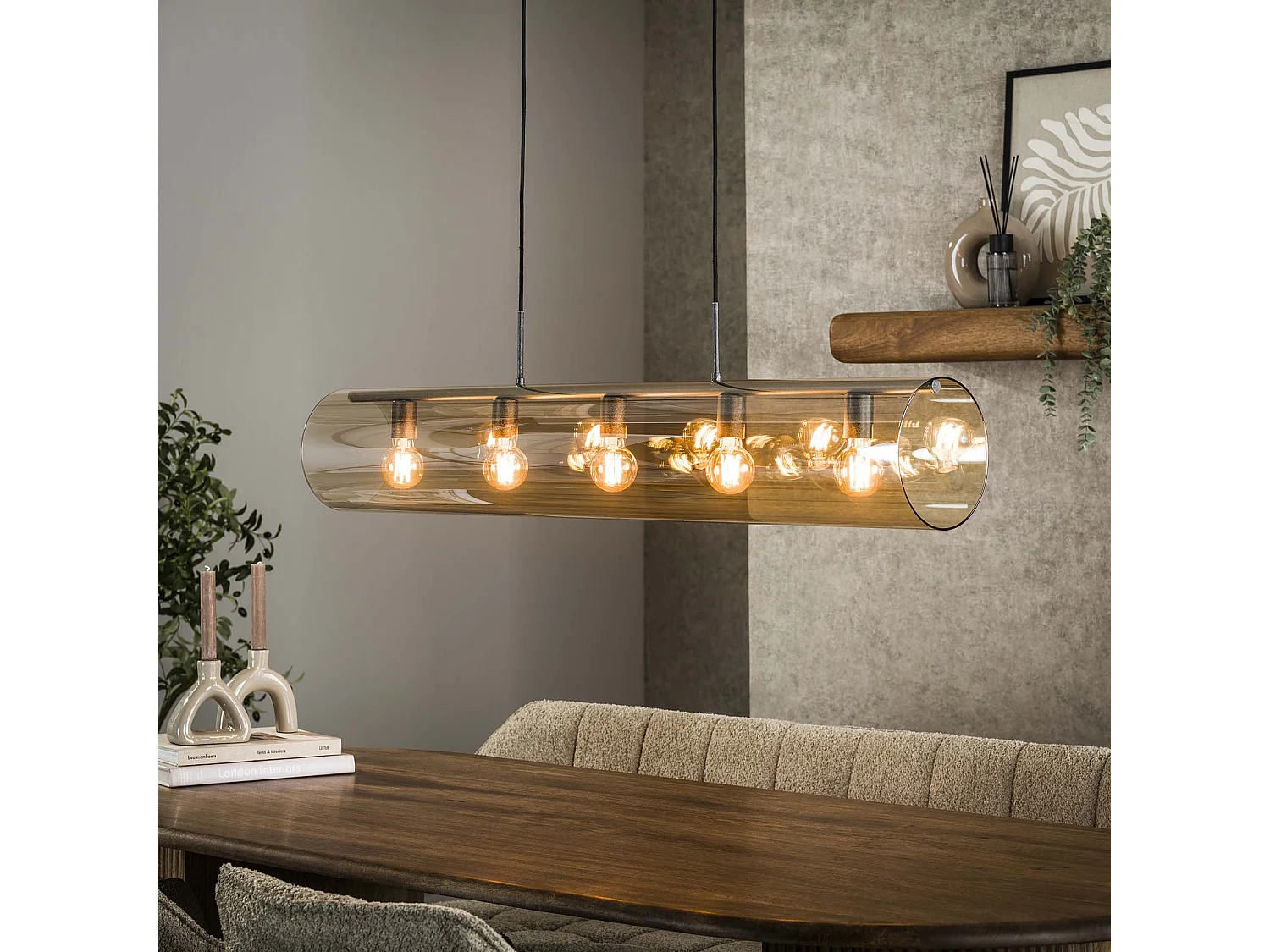 Hanglamp 5L Tube Amber Glas - Artic Zwart