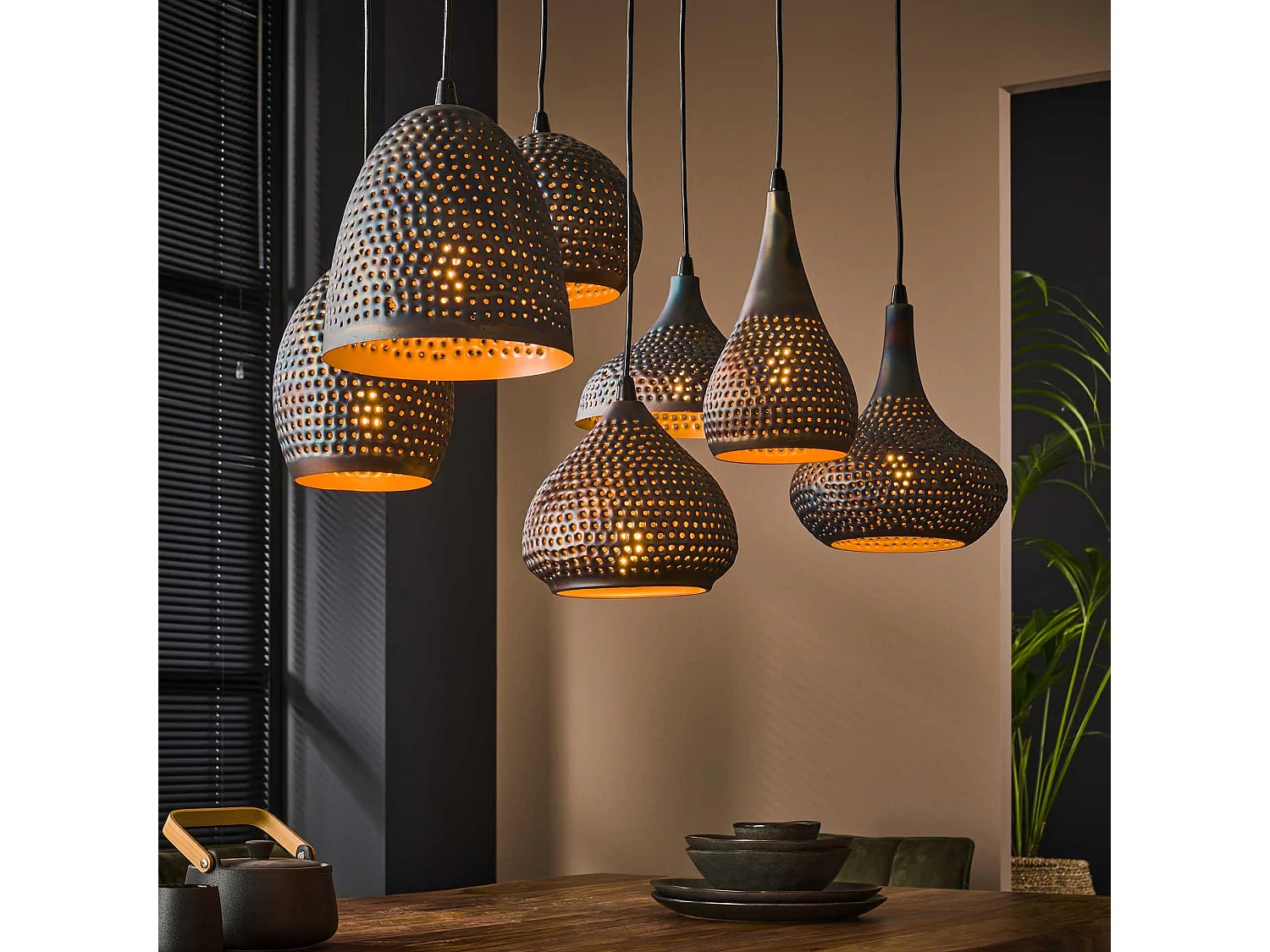 Hanglamp 4+3 Punch Mix - 7 lichtpunten - Zwart bruin