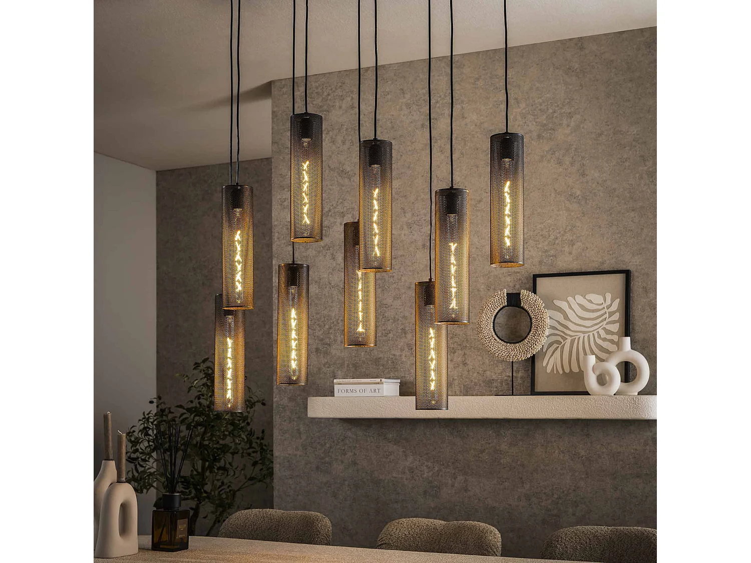 Hanglamp 5+4 Tube Mesh - Artic Zwart