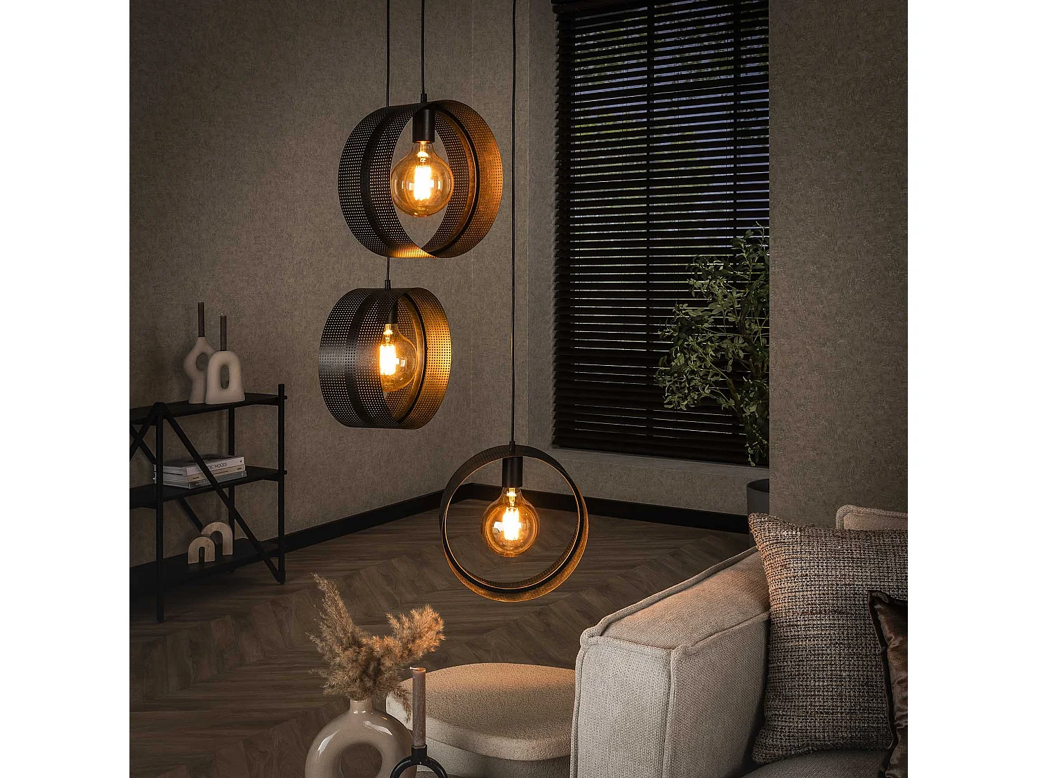 Hanglamp 3L Ring Geperforeerd - Charcoal