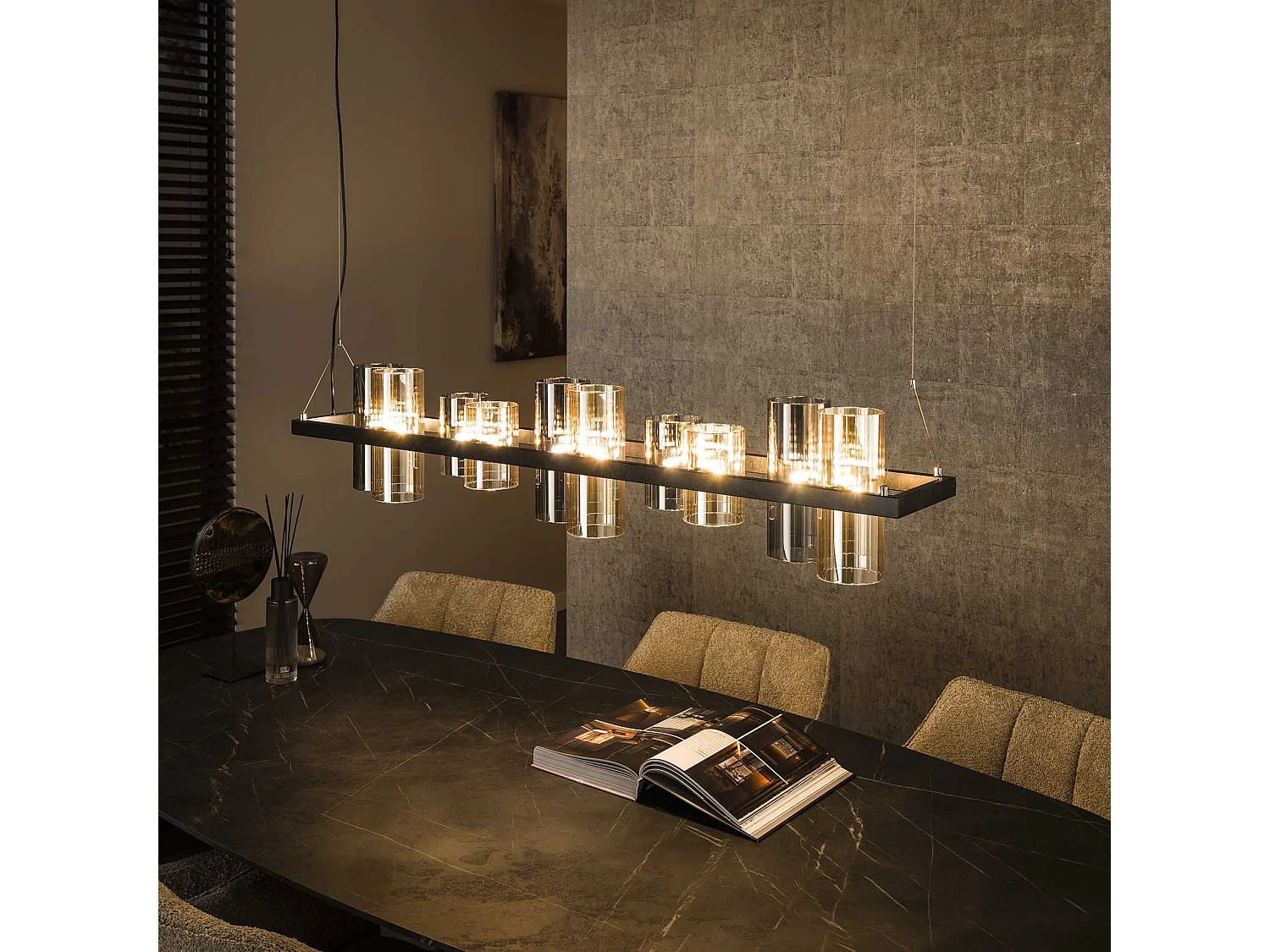 Hanglamp 10L Cylinder Mixed Glass (G9) - Artic Zwart
