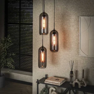 Hanglamp 3L Smoke – Getrapt – Glas-geperforeerd staal – Artic zwart Hanglamp 3L Smoke – Getrapt – Glas-geperforeerd staal – Artic zwart