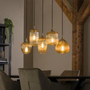 Hanglamp 5L Stripe Glass Mix – Amberkleurig Glas