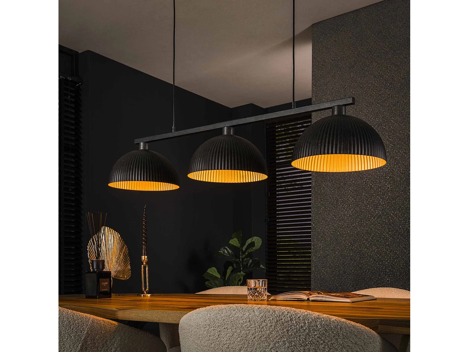 Hanglamp 3L Halfronde Kap-ribbel - Artic Zwart
