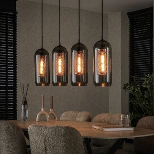 Hanglamp 4L Smoke – Glas-geperforeerd staal – Artic zwart