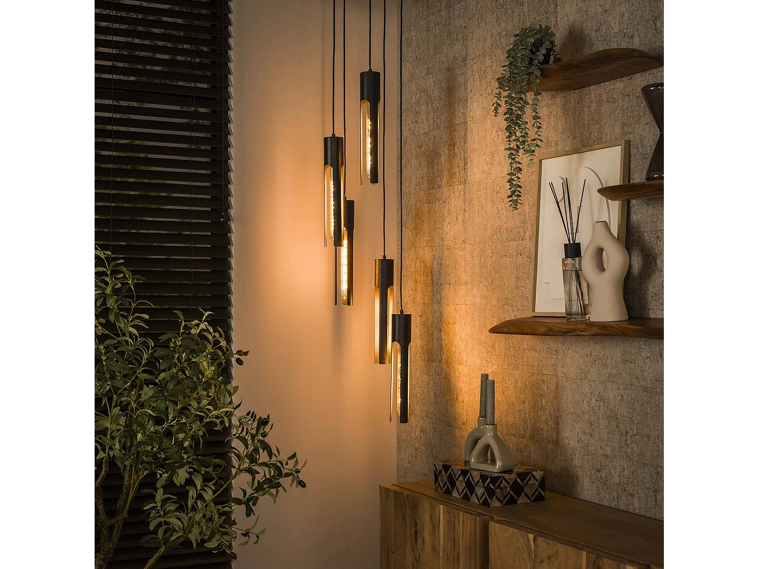 Hanglamp 5L Getrapt Tube - Artic Zwart