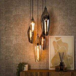 Hanglamp 5L Getrapt Cocoon Mix Glass – Zwart
