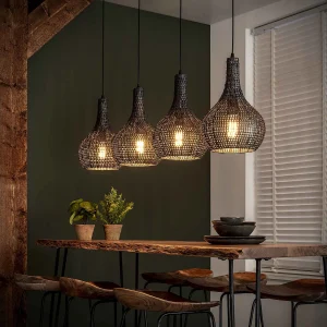 Hanglamp – 4 Kegelvormige Metalen Hanglampen – Armor – Burned Finish Hanglamp – 4 Kegelvormige Metalen Hanglampen – Armor – Burned Finish