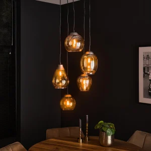 Hanglamp 5L  Mix – Getrapt mix – Amberkleurig glas