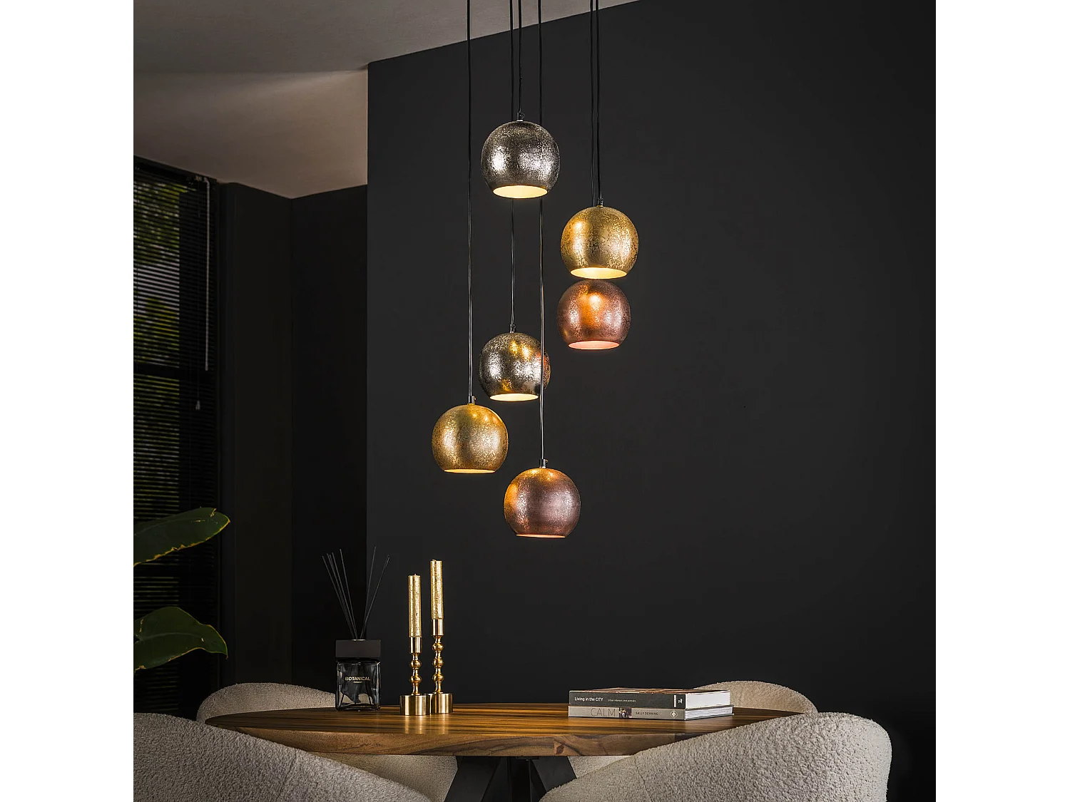 Hanglamp 6x Bol Getrapt Metal Print - Mat Nikkel Mix Color