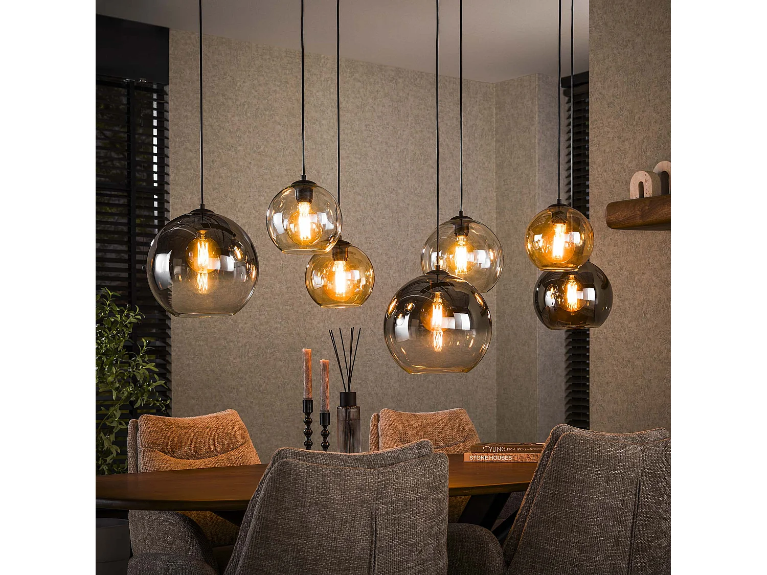Hanglamp 4+3 Multi Globe XL - 7 Lichtpunten - Artic zwart