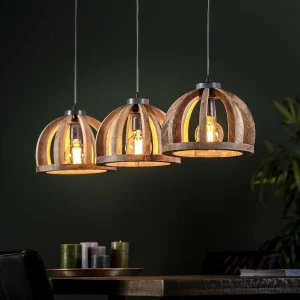 Hanglamp gemaakt van naturel mangohout- 3 lampen – Gebogen houten spijlen Ø30 Hanglamp gemaakt van naturel mangohout- 3 lampen – Gebogen houten spijlen Ø30