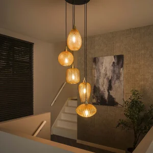 Hanglamp 5L V-shape Pattern Getrapt – Amberkleurig Glas Hanglamp 5L V-shape Pattern Getrapt – Amberkleurig Glas
