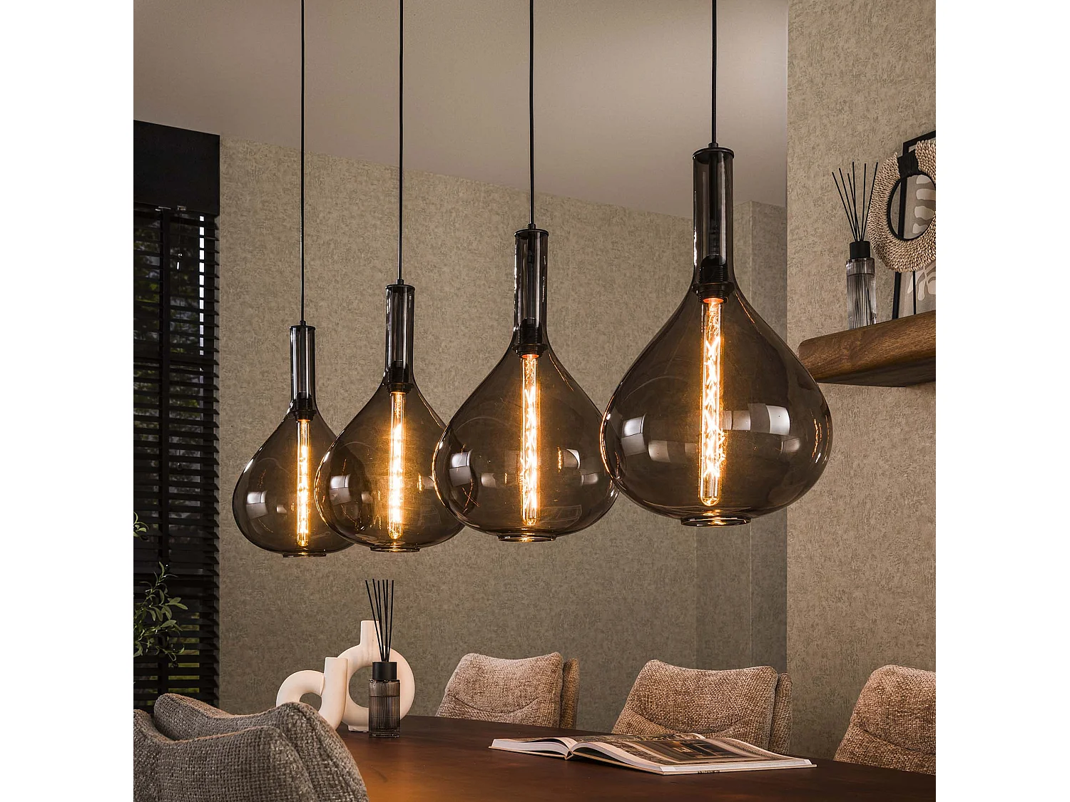 Hanglamp 4L Drop Smoke Glass - Artic Zwart