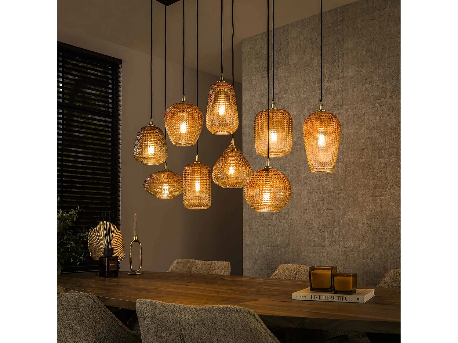 Hanglamp 5+4 Dot Pattern - Amberkleurig Glas