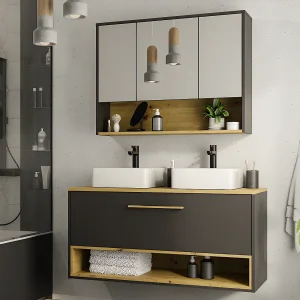 Badkamermeubel met dubbele wastafel en spiegelkast – Antraciet – 120 cm – Koop nu online