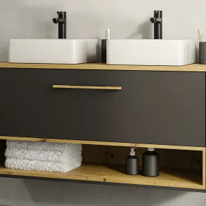 Hangend badkamermeubel met dubbele wastafel – Antraciet – 120 cm – YANGRA – Koop nu online Hangend badkamermeubel met dubbele wastafel – Antraciet – 120 cm – YANGRA – Koop nu online