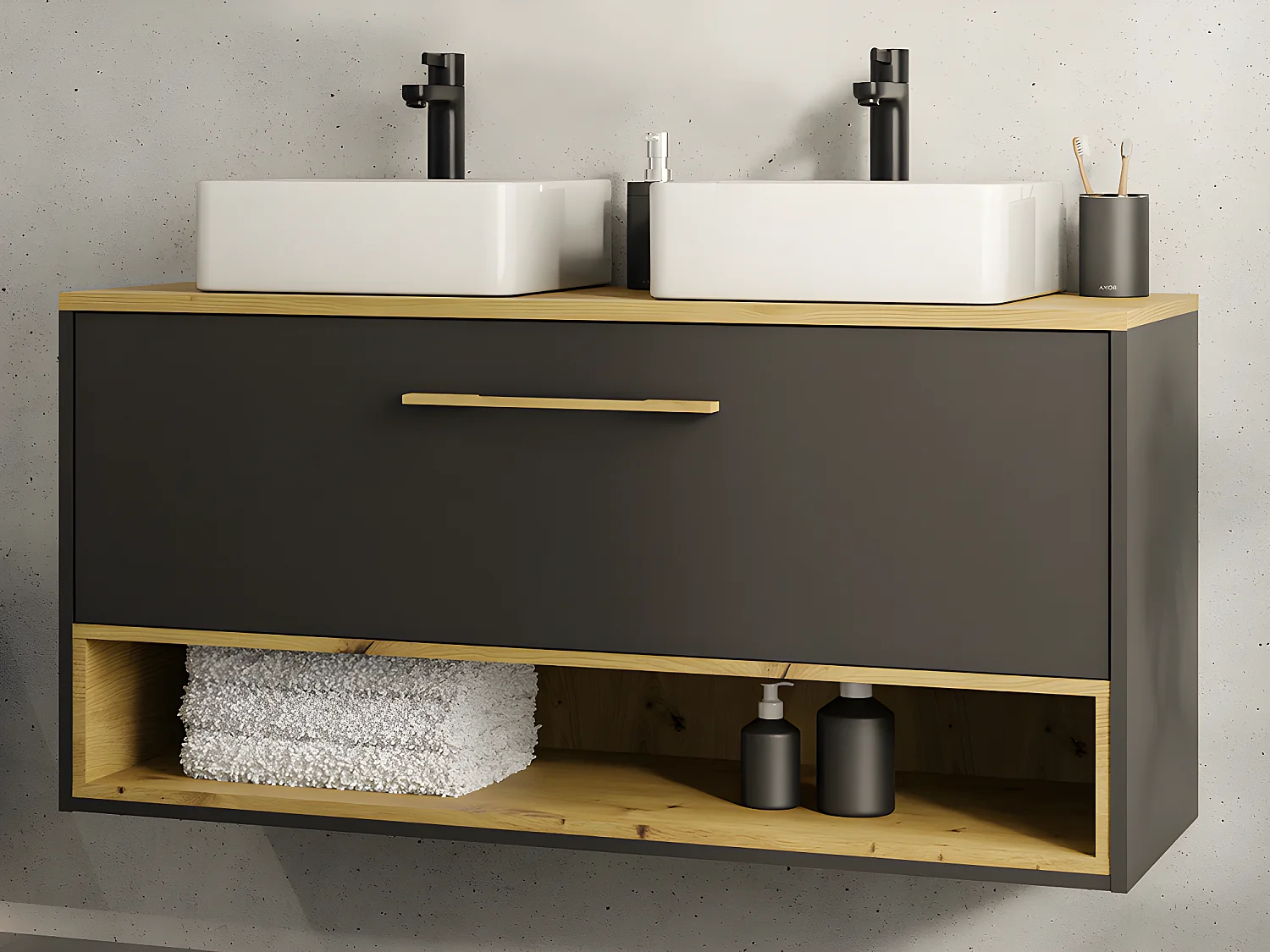 Hangend badkamermeubel met dubbele wastafel - Antraciet - 120 cm - YANGRA - Koop nu online