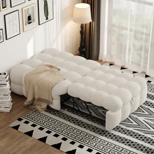 Gestoffeerde uitschuifbare slaapbank – 70 x 180 cm – 2-in-1 voetenbank – Teddystof – beige Gestoffeerde uitschuifbare slaapbank – 70 x 180 cm – 2-in-1 voetenbank – Teddystof – beige