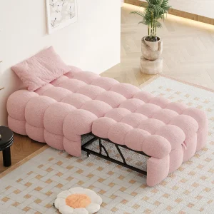 Gestoffeerde uitschuifbare slaapbank – 70 x 180 cm – 2-in-1 voetenbank – Teddystof – roze Gestoffeerde uitschuifbare slaapbank – 70 x 180 cm – 2-in-1 voetenbank – Teddystof – roze