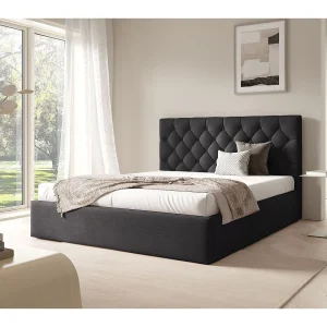 Gestoffeerd bed 140×200 cm – met opbergruimte – in grafietgrijs fluweel – AUREVIA